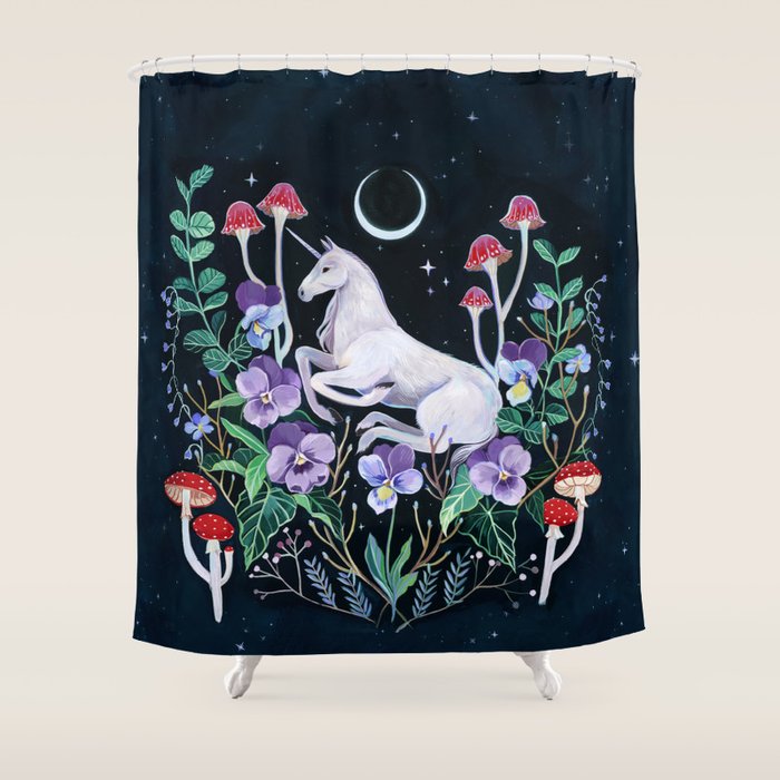 Unicorn Garden Shower Curtain Gallery Image 1