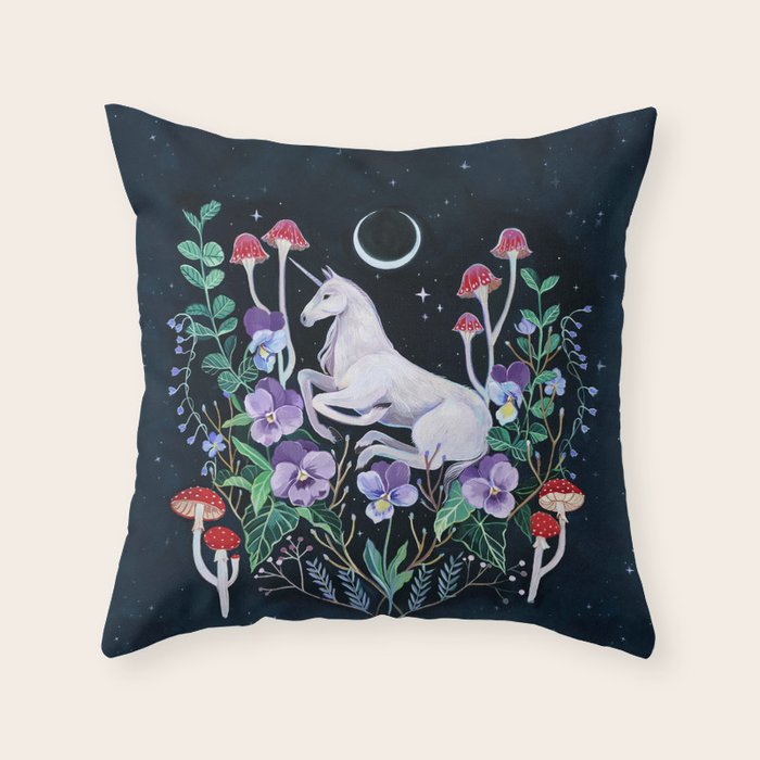 Unicorn Garden Throw Pillow Gallery Image 1