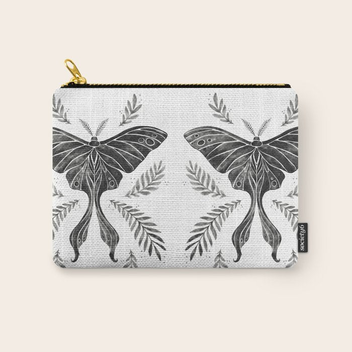 Watercolor Luna Moth in Black and White Carry All Pouch Gallery Image 1