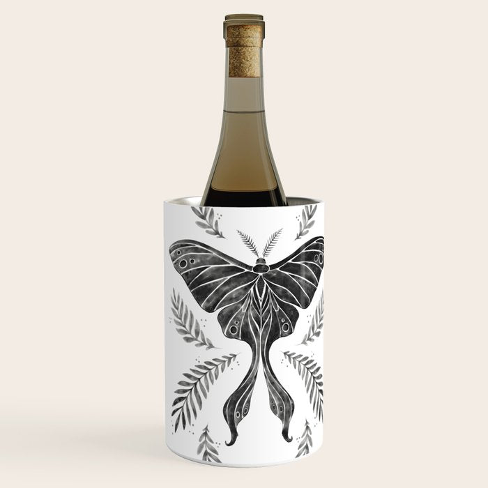 Watercolor Luna Moth in Black and White Wine Chiller Gallery Image 2