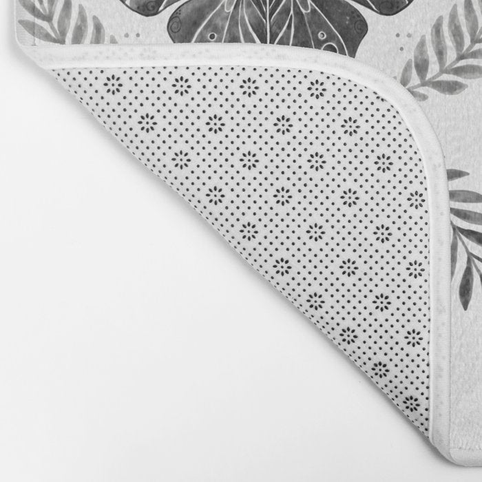 Watercolor Luna Moth in Black and White Bath Mat Gallery Image 2
