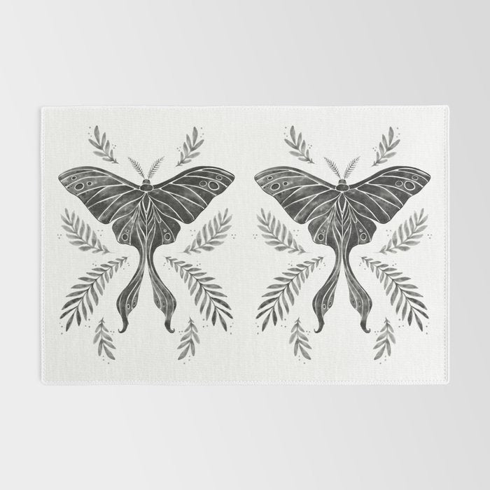 Watercolor Luna Moth in Black and White Rug Gallery Image 2