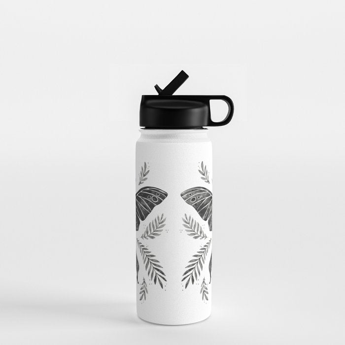 Watercolor Luna Moth in Black and White Water Bottle Gallery Image 1
