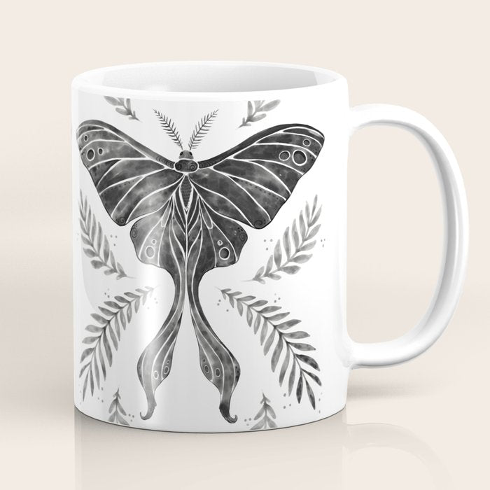 Watercolor Luna Moth in Black and White Coffee Mug Gallery Image 1