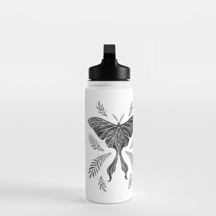 Watercolor Luna Moth in Black and White Water Bottle Gallery Image 3