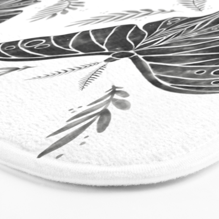 Watercolor Luna Moth in Black and White Bath Mat Gallery Image 3