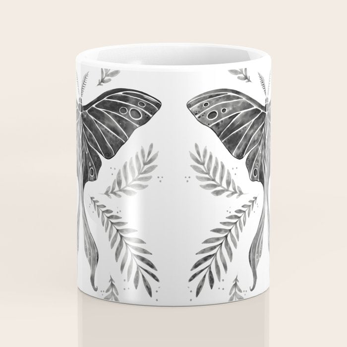 Watercolor Luna Moth in Black and White Coffee Mug Gallery Image 4