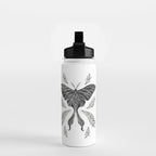 Watercolor Luna Moth in Black and White Water Bottle Gallery Image 2