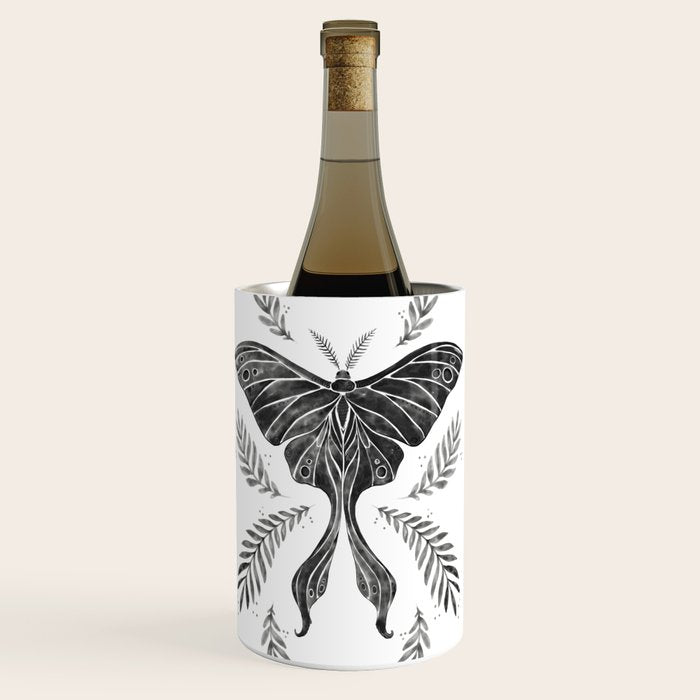 Watercolor Luna Moth in Black and White Wine Chiller Gallery Image 3