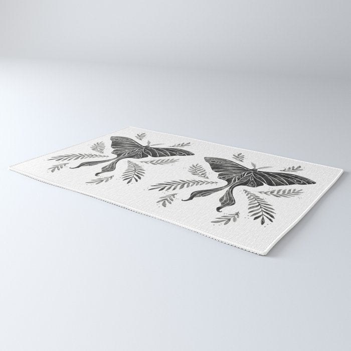 Watercolor Luna Moth in Black and White Rug Gallery Image 3