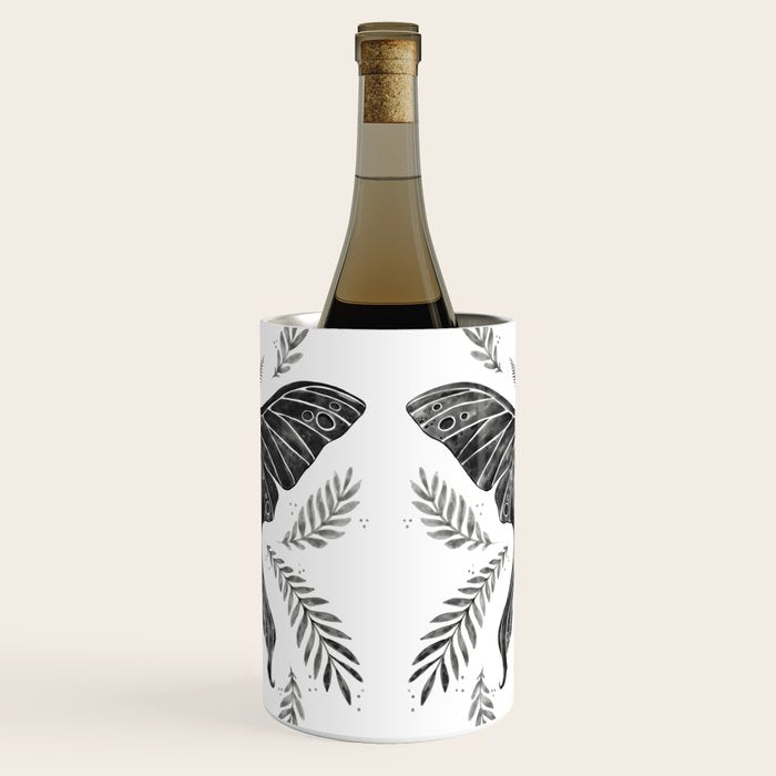 Watercolor Luna Moth in Black and White Wine Chiller Gallery Image 1