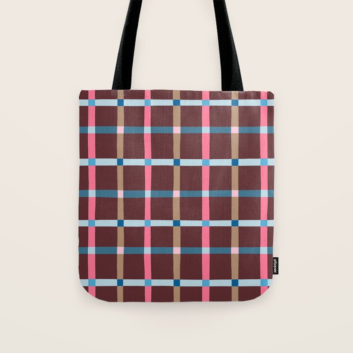Windowpane Plaid Burgundy Tote Bag Gallery Image 1