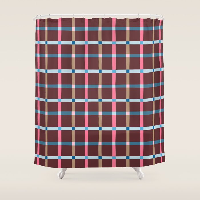 Windowpane Plaid Burgundy Shower Curtain Gallery Image 1