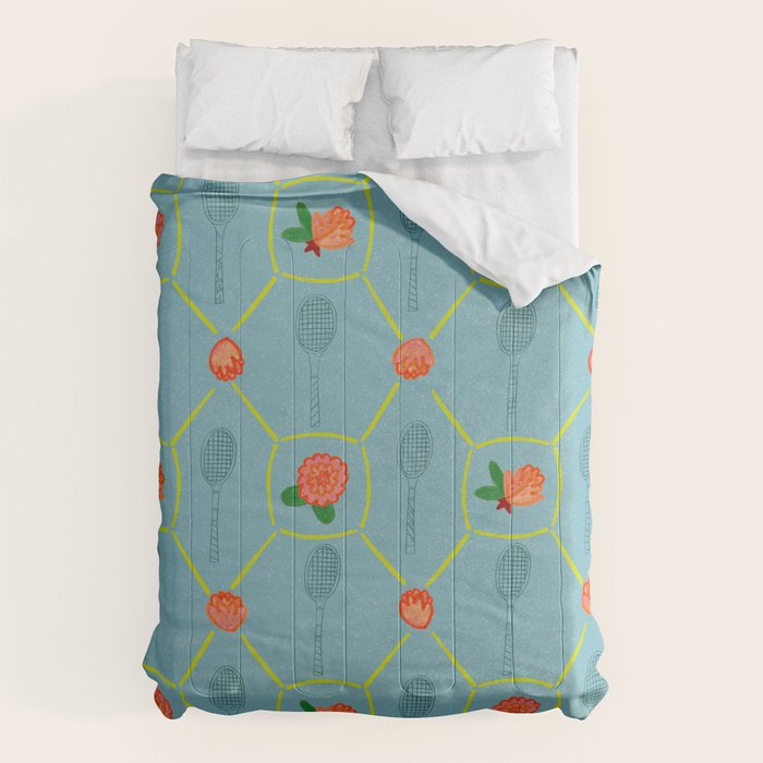 Tennis Rackets & Roses in Warm Blue & Peach Comforter Gallery Image 6