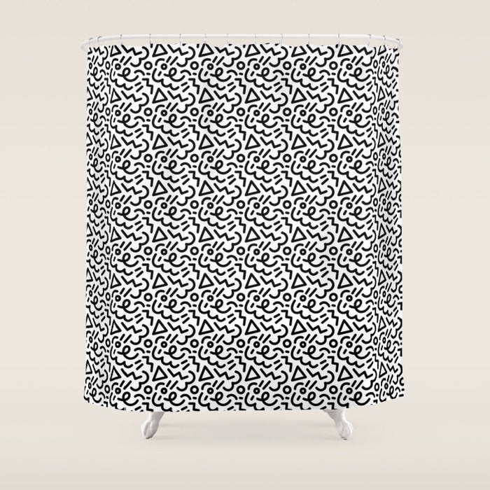 Abstract black and white line doodle pattern Shower Curtain Gallery Image 1