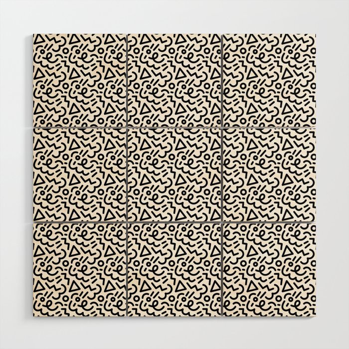 Abstract black and white line doodle pattern Wood Wall Art Gallery Image 1