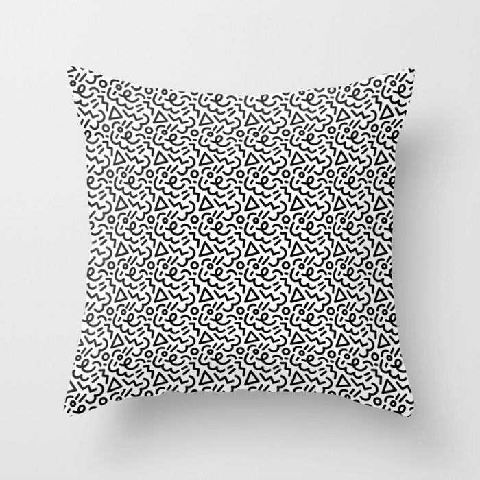 Abstract black and white line doodle pattern Throw Pillow Gallery Image 6