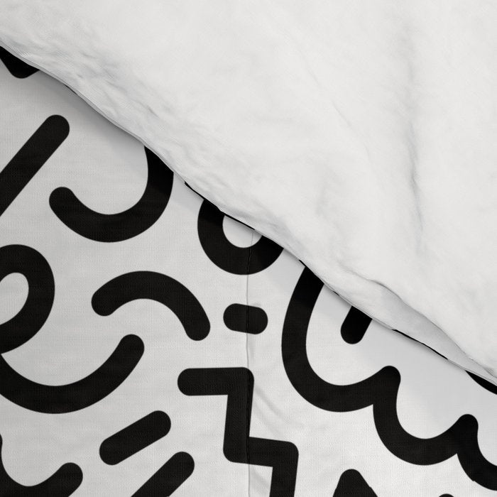 Abstract black and white line doodle pattern Comforter Gallery Image 4