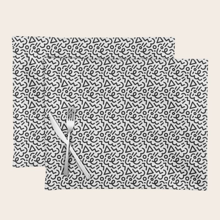 Abstract black and white line doodle pattern Placemat Gallery Image 1