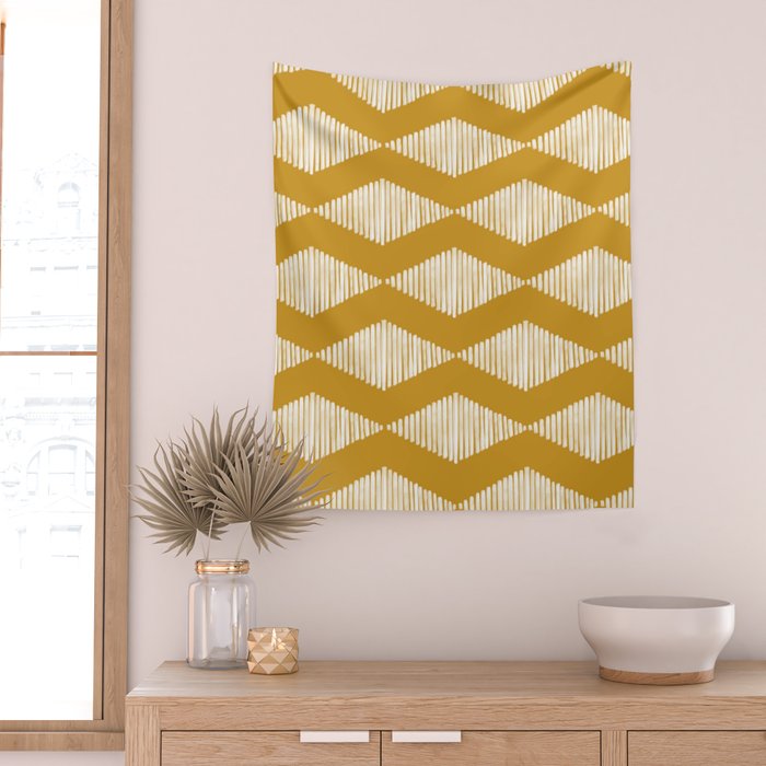 Acoustic Wave Mustard Wall Tapestry Gallery Image 2