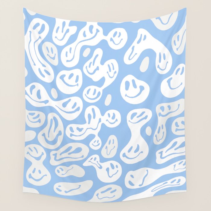 Pastel Blue Dripping Smiley Wall Tapestry Gallery Image 4