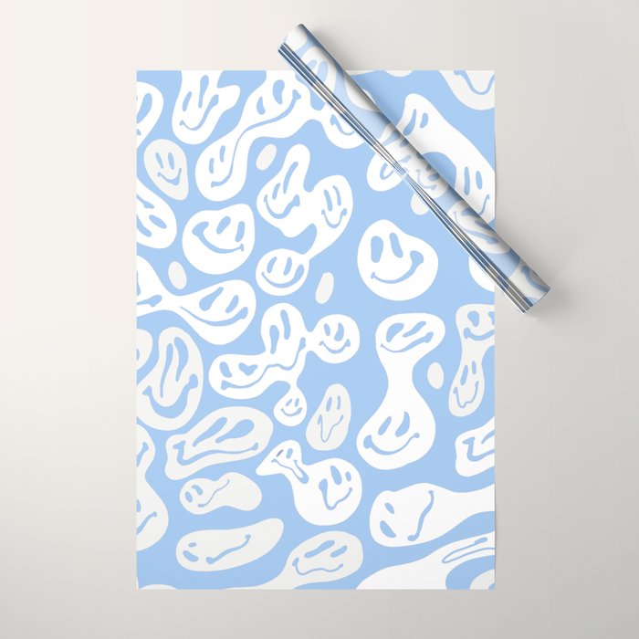 Pastel Blue Dripping Smiley Wrapping Paper Gallery Image 1