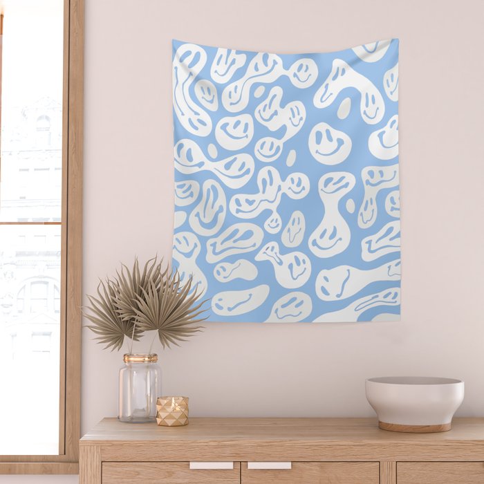 Pastel Blue Dripping Smiley Wall Tapestry Gallery Image 2