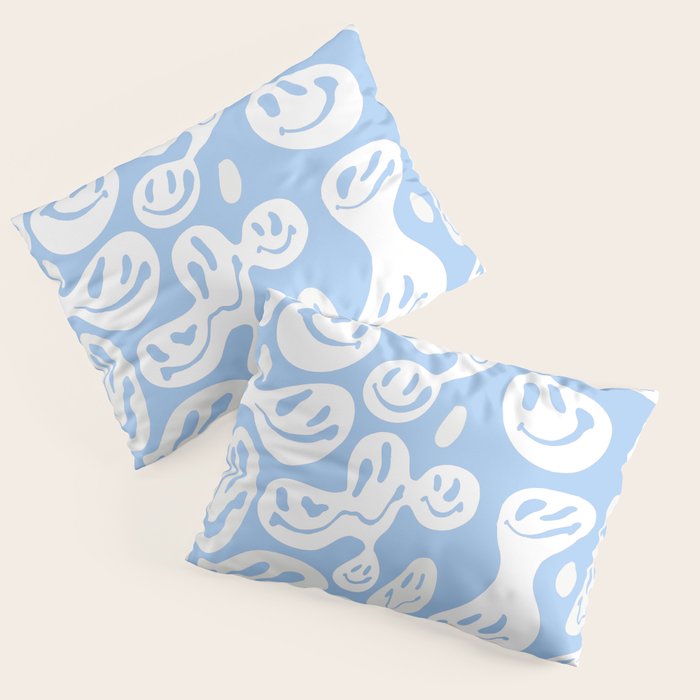 Pastel Blue Dripping Smiley Pillow Sham Gallery Image 3