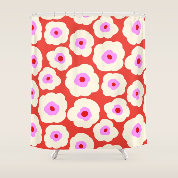 Pink, Red and White Flower Shower Curtain Gallery Image 1
