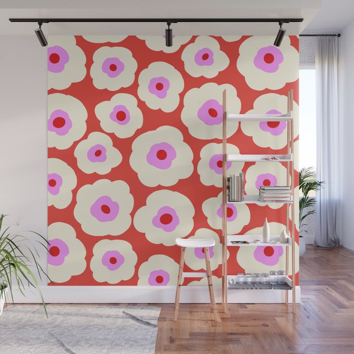 Pink, Red and White Flower Wall Mural Gallery Image 1