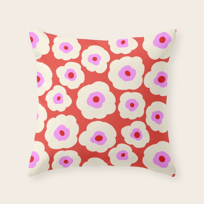 Pink, Red and White Flower Throw Pillow Gallery Image 1