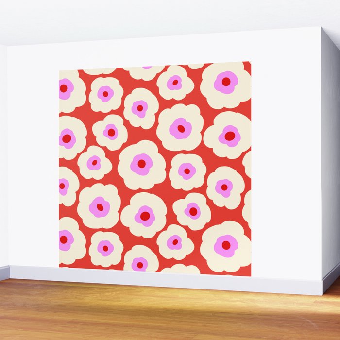 Pink, Red and White Flower Wall Mural Gallery Image 2
