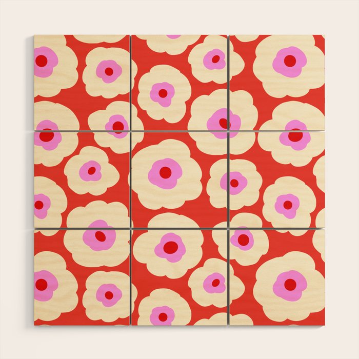 Pink, Red and White Flower Wood Wall Art Gallery Image 1
