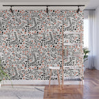 Block print berries black and white Wall Mural Gallery Image 1