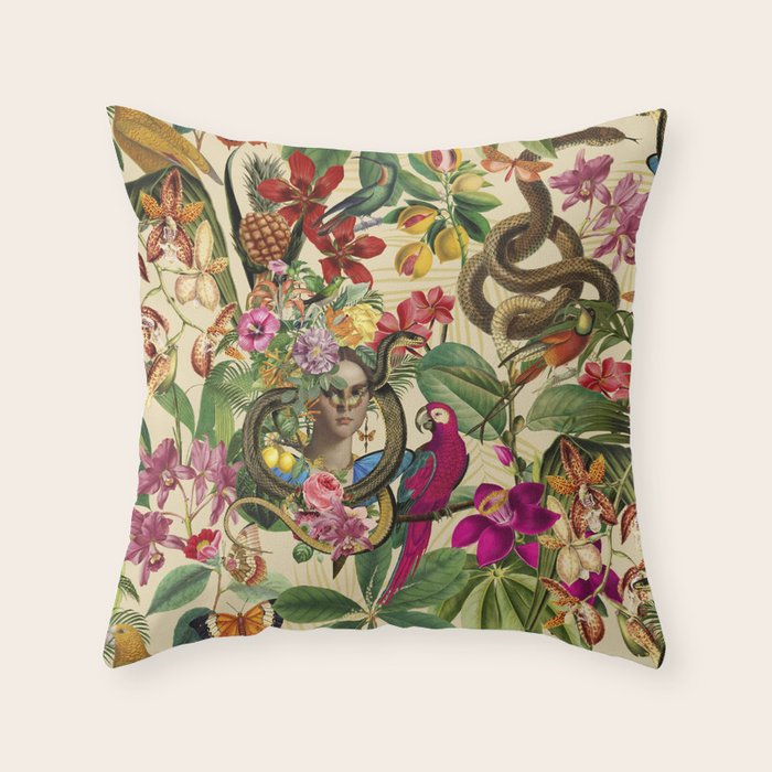 Snake Princess Tropical Jungle Vibes Multicolor  Throw Pillow Gallery Image 1