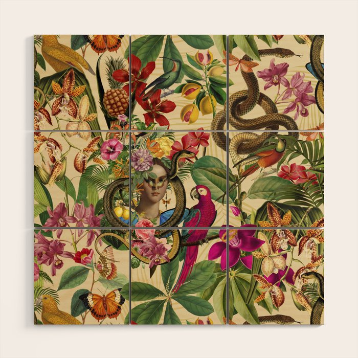 Snake Princess Tropical Jungle Vibes Multicolor  Wood Wall Art Gallery Image 1
