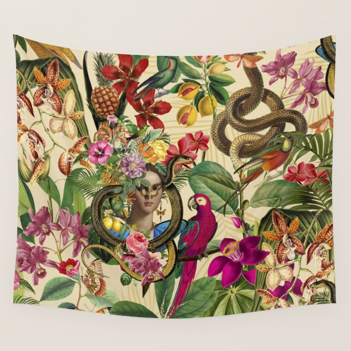Snake Princess Tropical Jungle Vibes Multicolor  Wall Tapestry Gallery Image 1