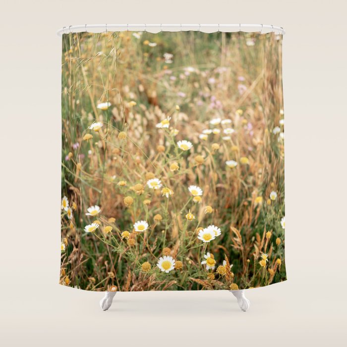 Wildflowers on the coast in Ericeira | Portugal travel photography Shower Curtain Gallery Image 1