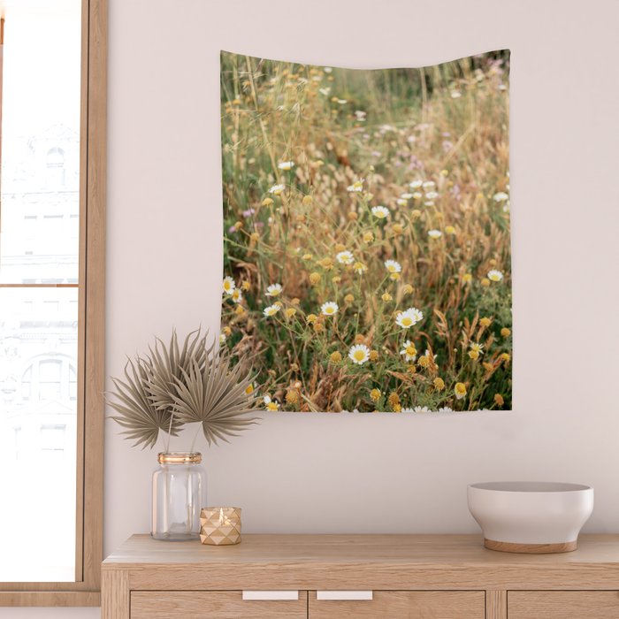 Wildflowers on the coast in Ericeira | Portugal travel photography Wall Tapestry Gallery Image 2