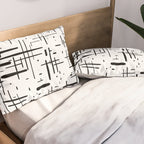 Mid-Century Modern Kinetikos Pattern Black and White Pillow Sham Gallery Image 2