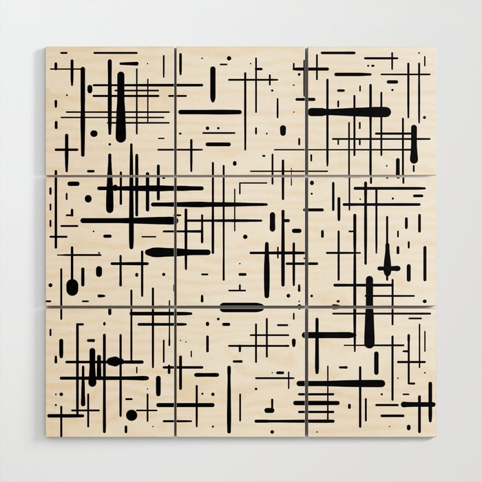 Mid-Century Modern Kinetikos Pattern Black and White Wood Wall Art Gallery Image 1