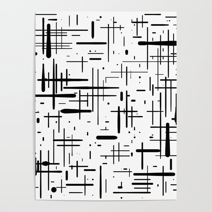 Mid-Century Modern Kinetikos Pattern Black and White Poster Gallery Image 1