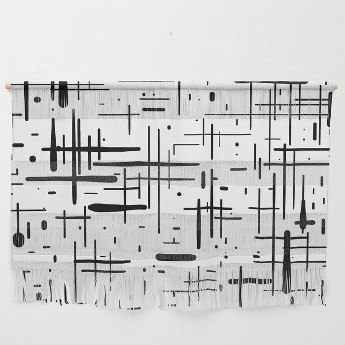 Mid-Century Modern Kinetikos Pattern Black and White Wall Hanging Gallery Image 1