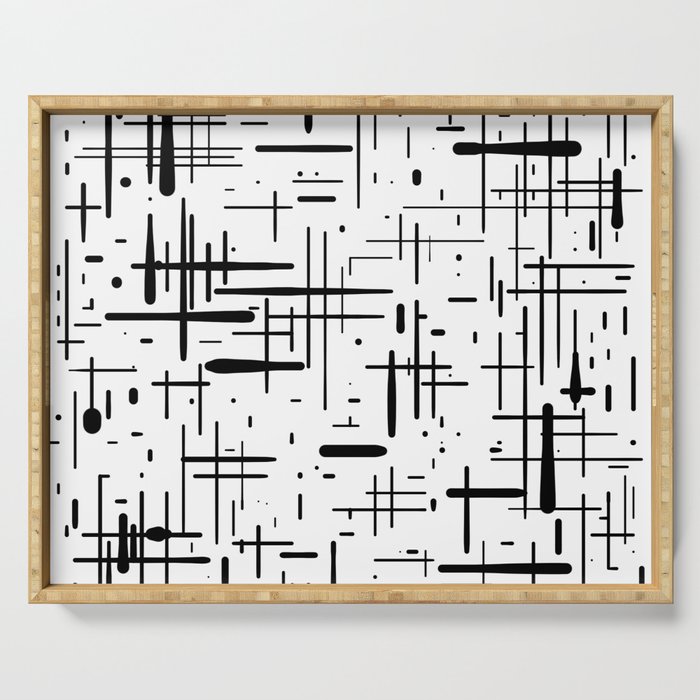 Mid-Century Modern Kinetikos Pattern Black and White Serving Tray Gallery Image 1