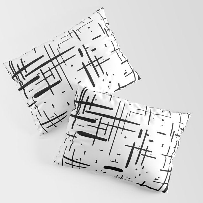 Mid-Century Modern Kinetikos Pattern Black and White Pillow Sham Gallery Image 3