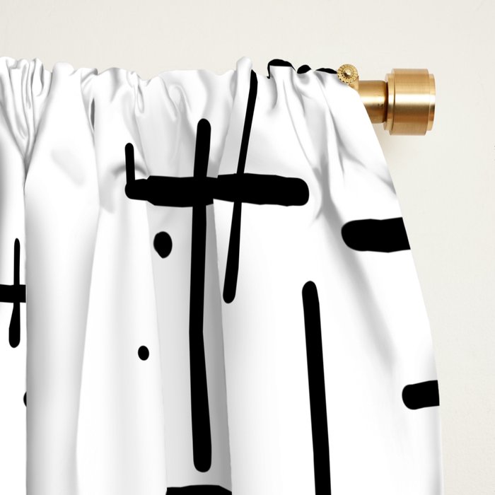 Mid-Century Modern Kinetikos Pattern Black and White Window Curtain Gallery Image 2