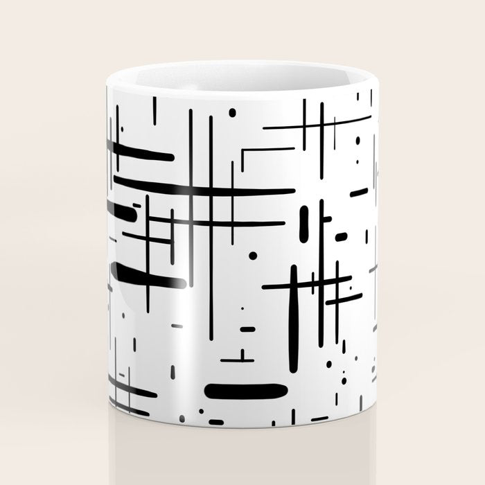Mid-Century Modern Kinetikos Pattern Black and White Coffee Mug Gallery Image 4