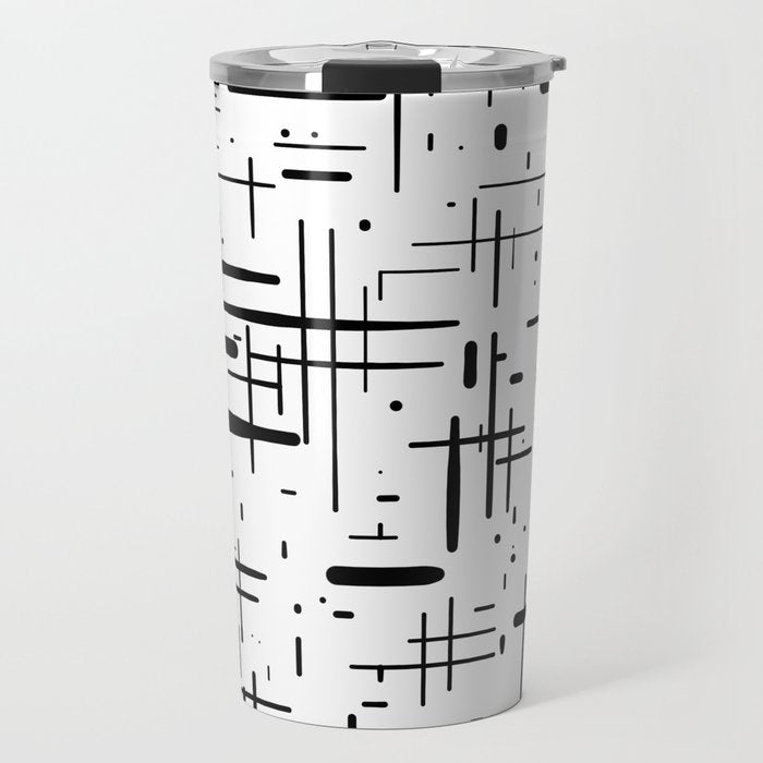 Mid-Century Modern Kinetikos Pattern Black and White Travel Mug Gallery Image 1