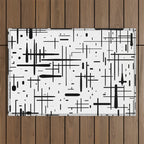 Mid-Century Modern Kinetikos Pattern Black and White Outdoor Rug Gallery Image 1
