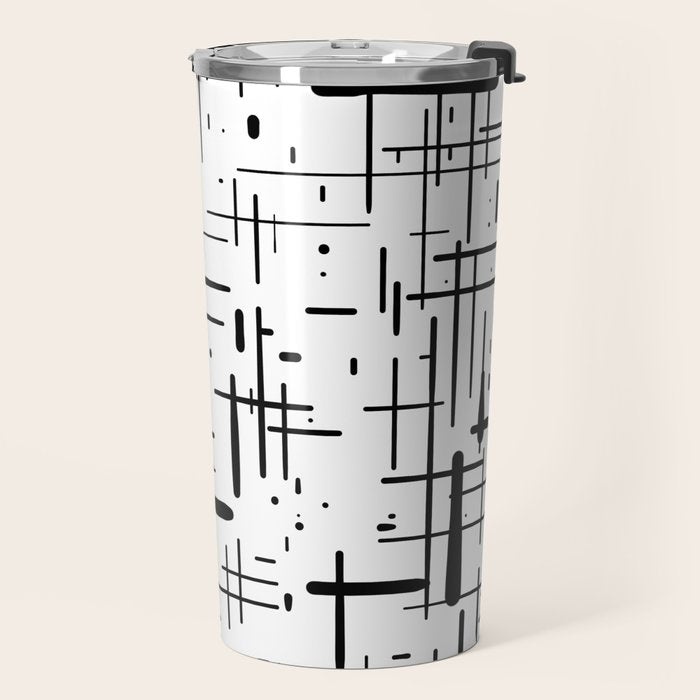 Mid-Century Modern Kinetikos Pattern Black and White Travel Mug Gallery Image 2